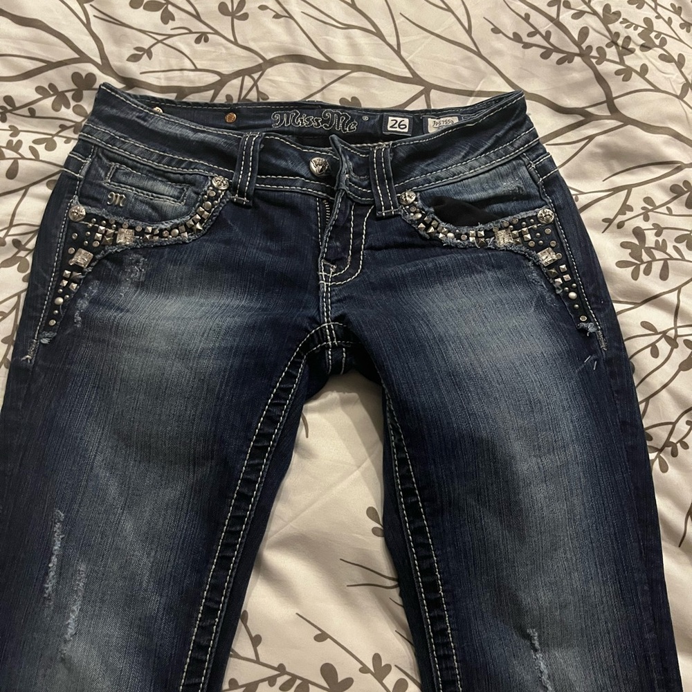 Vintage rhinestoned miss me low rise jeans